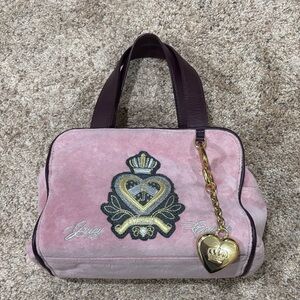 Juicy Couture Pink Suede Tote Bag with Gold Heart Charm